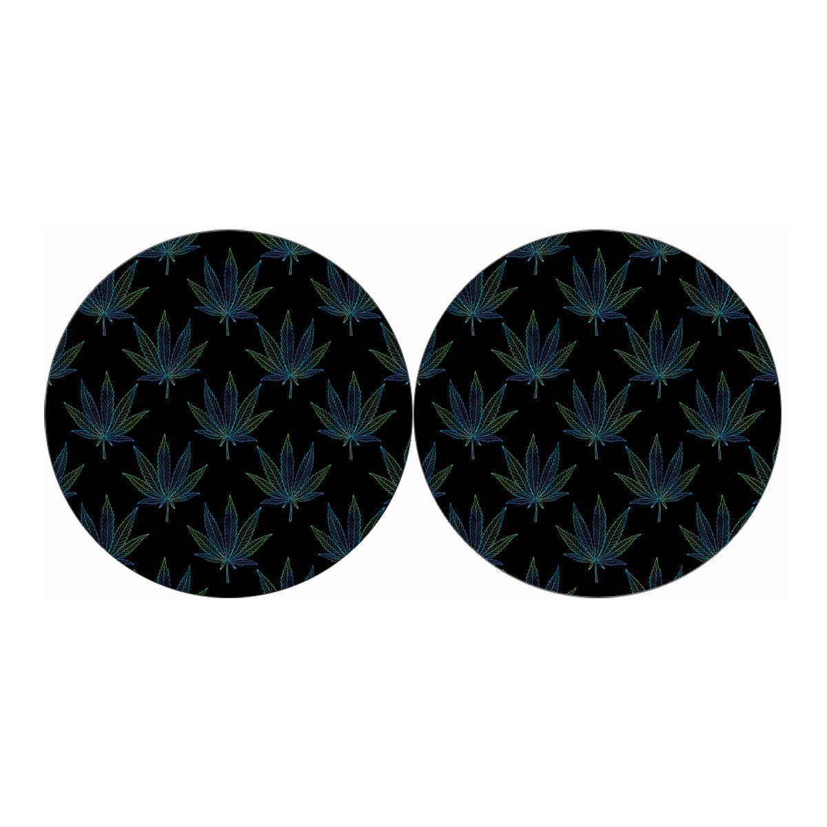 Blue And Green Weed Leaf Pattern Print Car Coasters