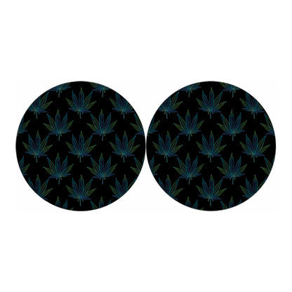Blue And Green Weed Leaf Pattern Print Car Coasters