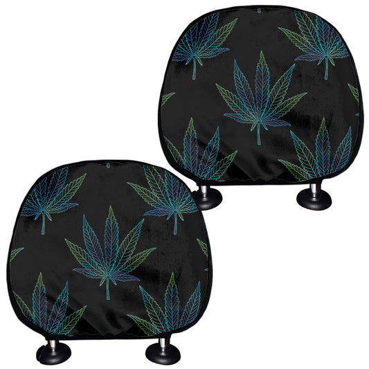 Blue And Green Weed Leaf Pattern Print Car Headrest Covers
