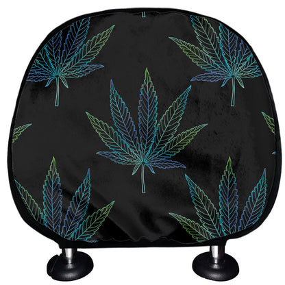 Blue And Green Weed Leaf Pattern Print Car Headrest Covers
