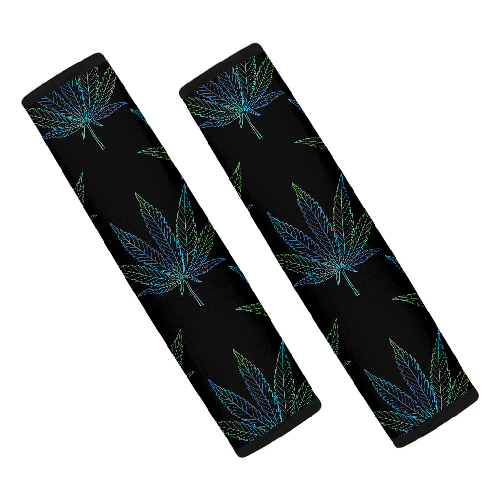 Blue And Green Weed Leaf Pattern Print Car Seat Belt Covers