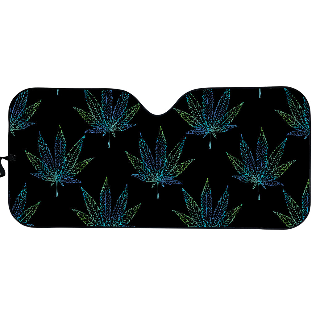 Blue And Green Weed Leaf Pattern Print Car Sun Shade
