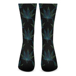 Blue And Green Weed Leaf Pattern Print Crew Socks