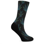 Blue And Green Weed Leaf Pattern Print Crew Socks