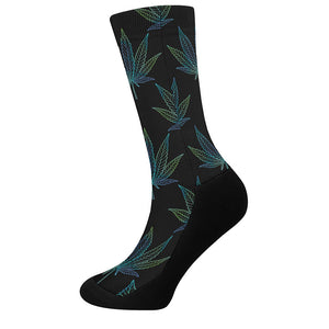 Blue And Green Weed Leaf Pattern Print Crew Socks