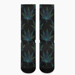 Blue And Green Weed Leaf Pattern Print Crew Socks