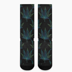 Blue And Green Weed Leaf Pattern Print Crew Socks