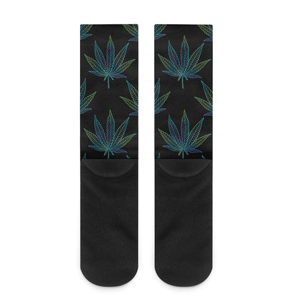 Blue And Green Weed Leaf Pattern Print Crew Socks
