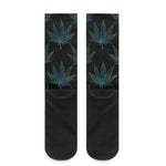 Blue And Green Weed Leaf Pattern Print Crew Socks