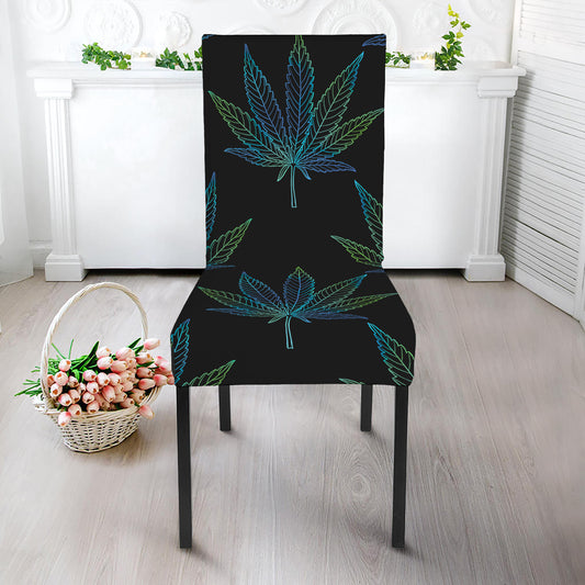 Blue And Green Weed Leaf Pattern Print Dining Chair Slipcover