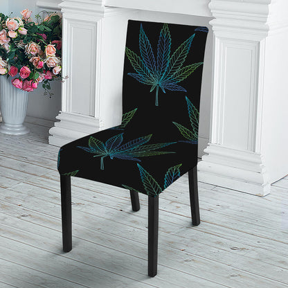 Blue And Green Weed Leaf Pattern Print Dining Chair Slipcover