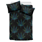 Blue And Green Weed Leaf Pattern Print Duvet Cover Bedding Set