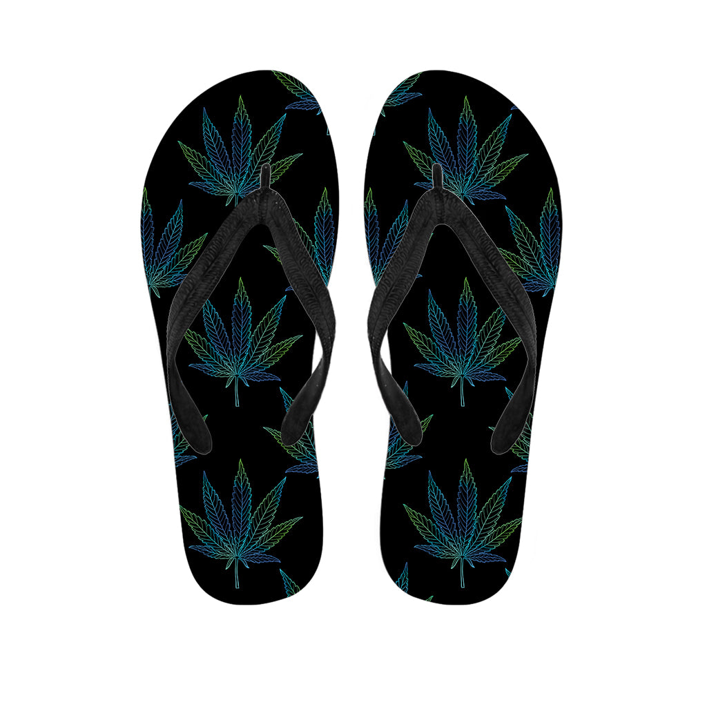 Blue And Green Weed Leaf Pattern Print Flip Flops