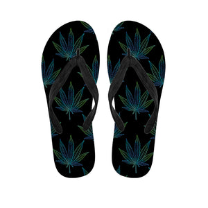 Blue And Green Weed Leaf Pattern Print Flip Flops