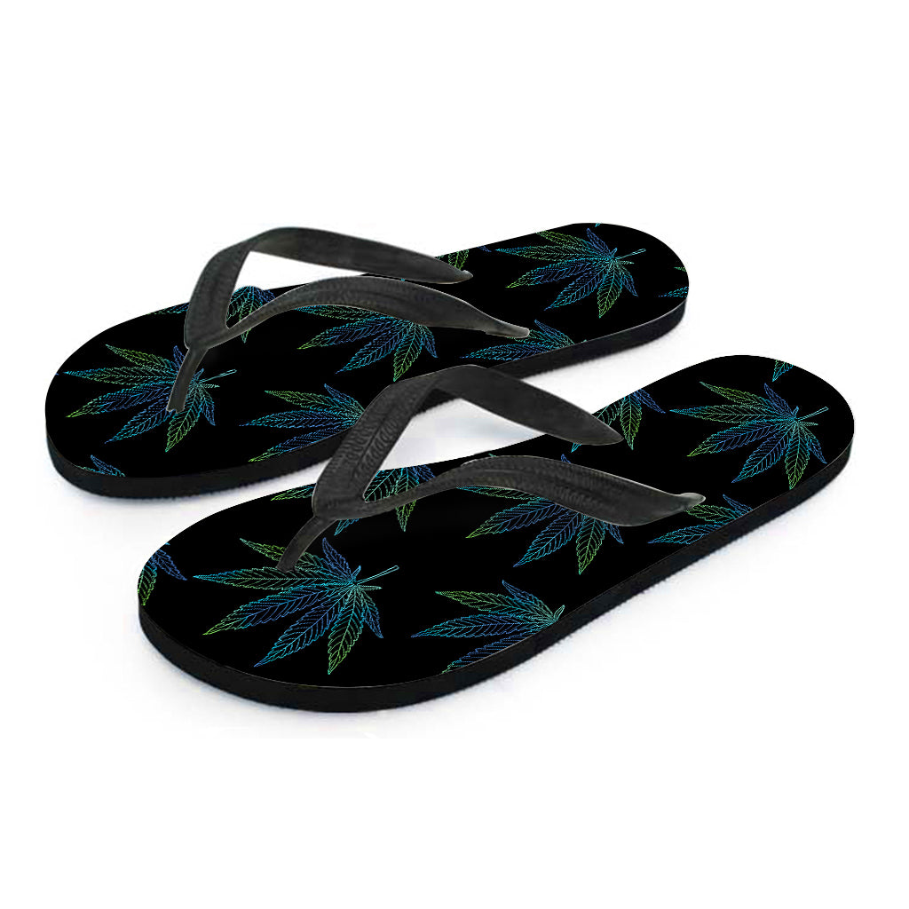 Blue And Green Weed Leaf Pattern Print Flip Flops