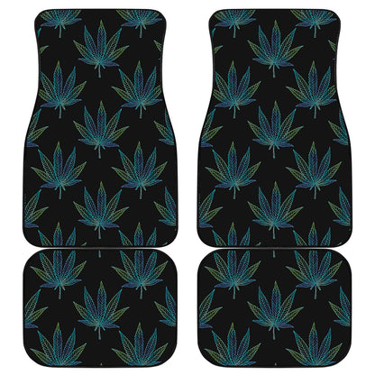 Blue And Green Weed Leaf Pattern Print Front and Back Car Floor Mats