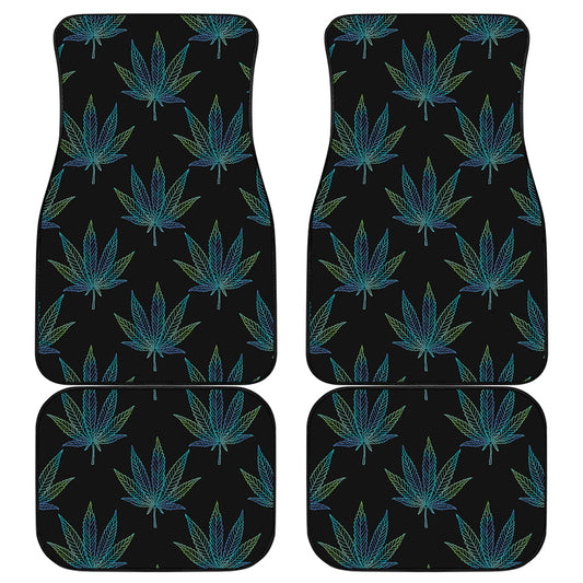 Blue And Green Weed Leaf Pattern Print Front and Back Car Floor Mats