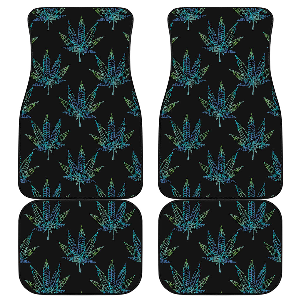 Blue And Green Weed Leaf Pattern Print Front and Back Car Floor Mats