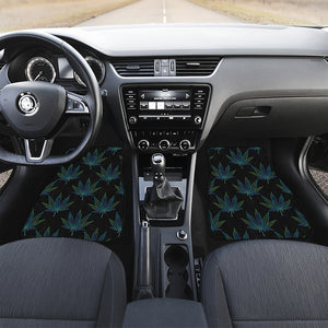 Blue And Green Weed Leaf Pattern Print Front and Back Car Floor Mats