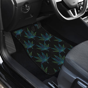 Blue And Green Weed Leaf Pattern Print Front and Back Car Floor Mats