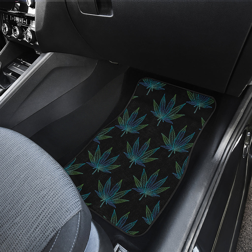 Blue And Green Weed Leaf Pattern Print Front and Back Car Floor Mats