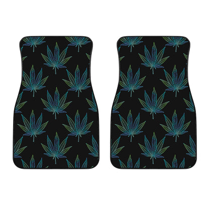 Blue And Green Weed Leaf Pattern Print Front Car Floor Mats