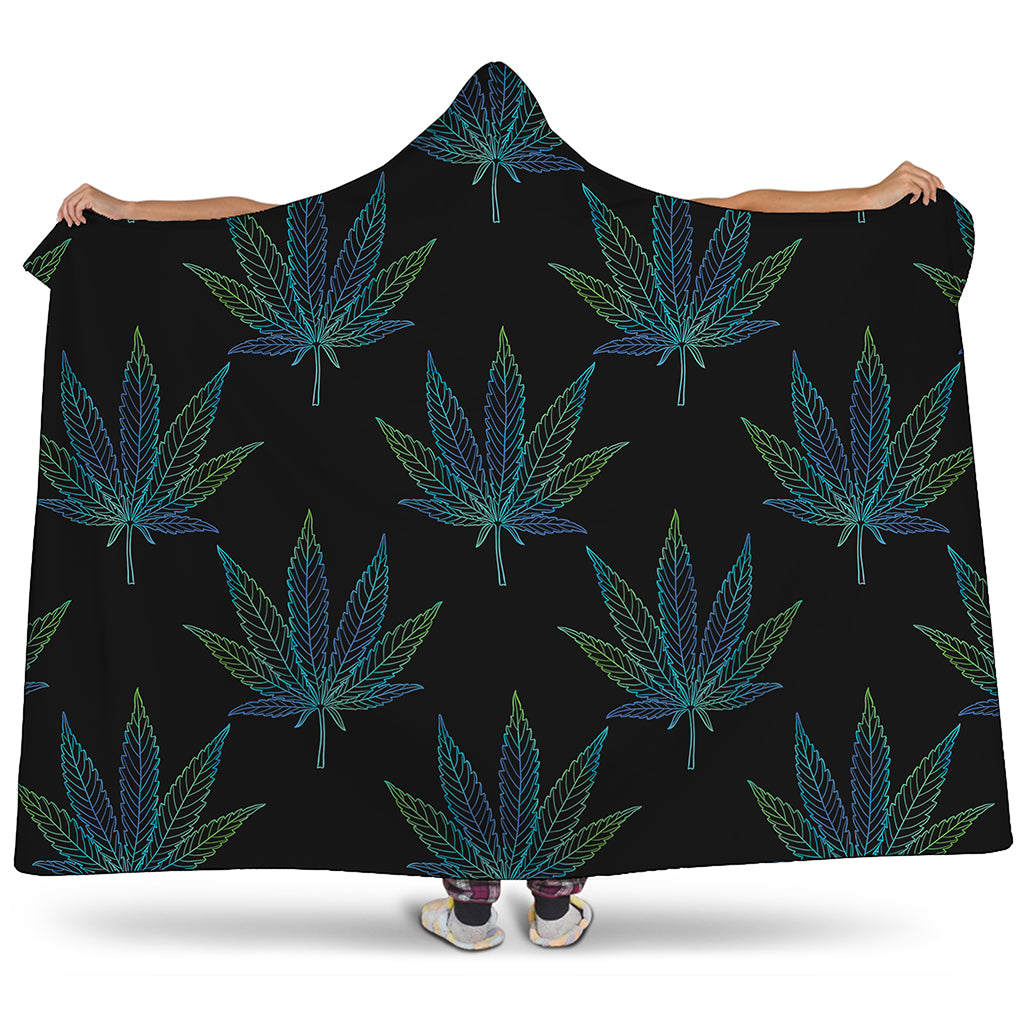 Blue And Green Weed Leaf Pattern Print Hooded Blanket