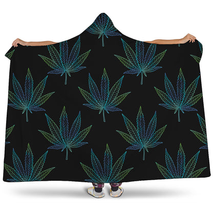 Blue And Green Weed Leaf Pattern Print Hooded Blanket