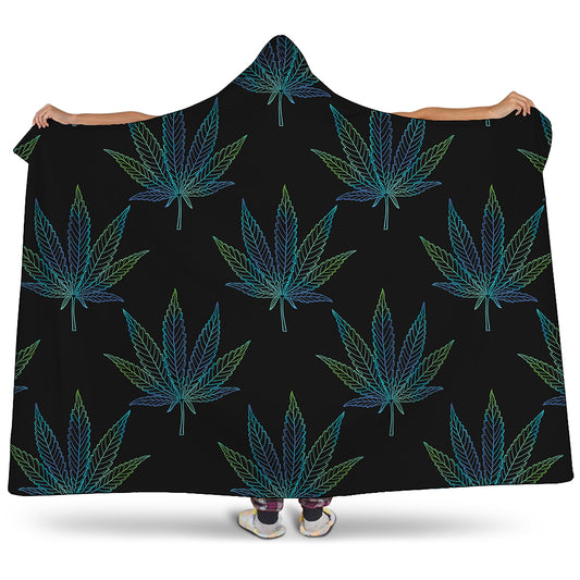 Blue And Green Weed Leaf Pattern Print Hooded Blanket