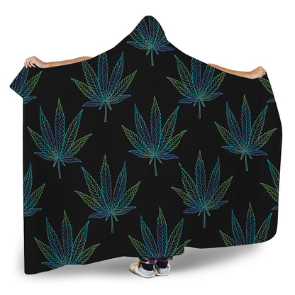 Blue And Green Weed Leaf Pattern Print Hooded Blanket