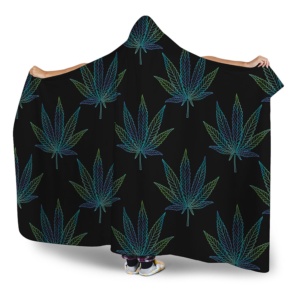 Blue And Green Weed Leaf Pattern Print Hooded Blanket