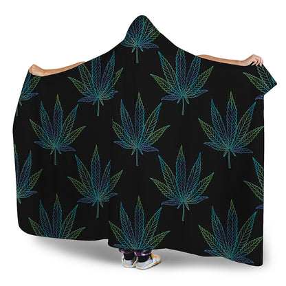 Blue And Green Weed Leaf Pattern Print Hooded Blanket