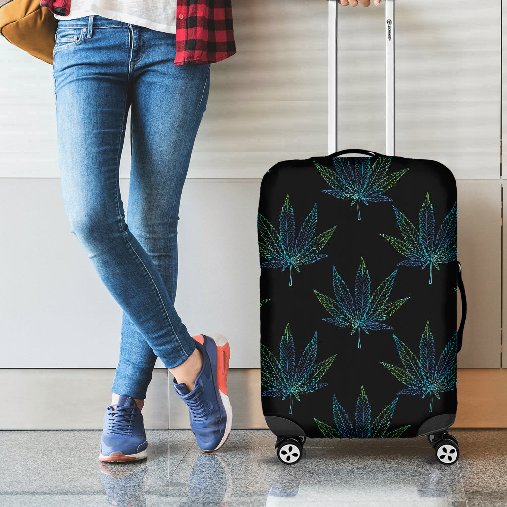 Blue And Green Weed Leaf Pattern Print Luggage Cover