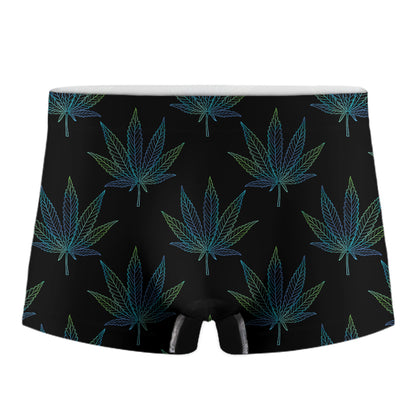 Blue And Green Weed Leaf Pattern Print Men's Boxer Briefs