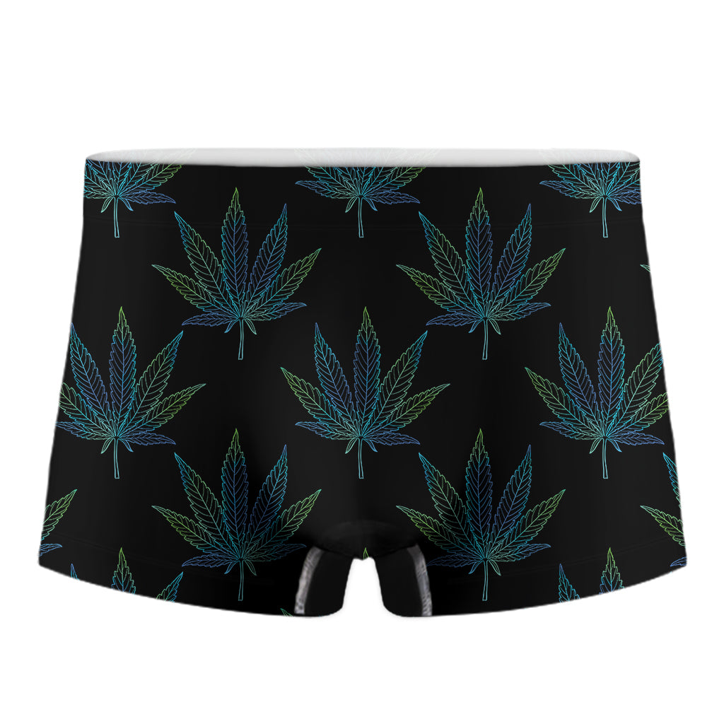 Blue And Green Weed Leaf Pattern Print Men's Boxer Briefs