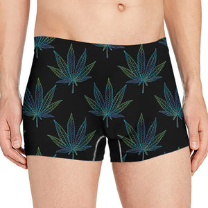 Blue And Green Weed Leaf Pattern Print Men's Boxer Briefs