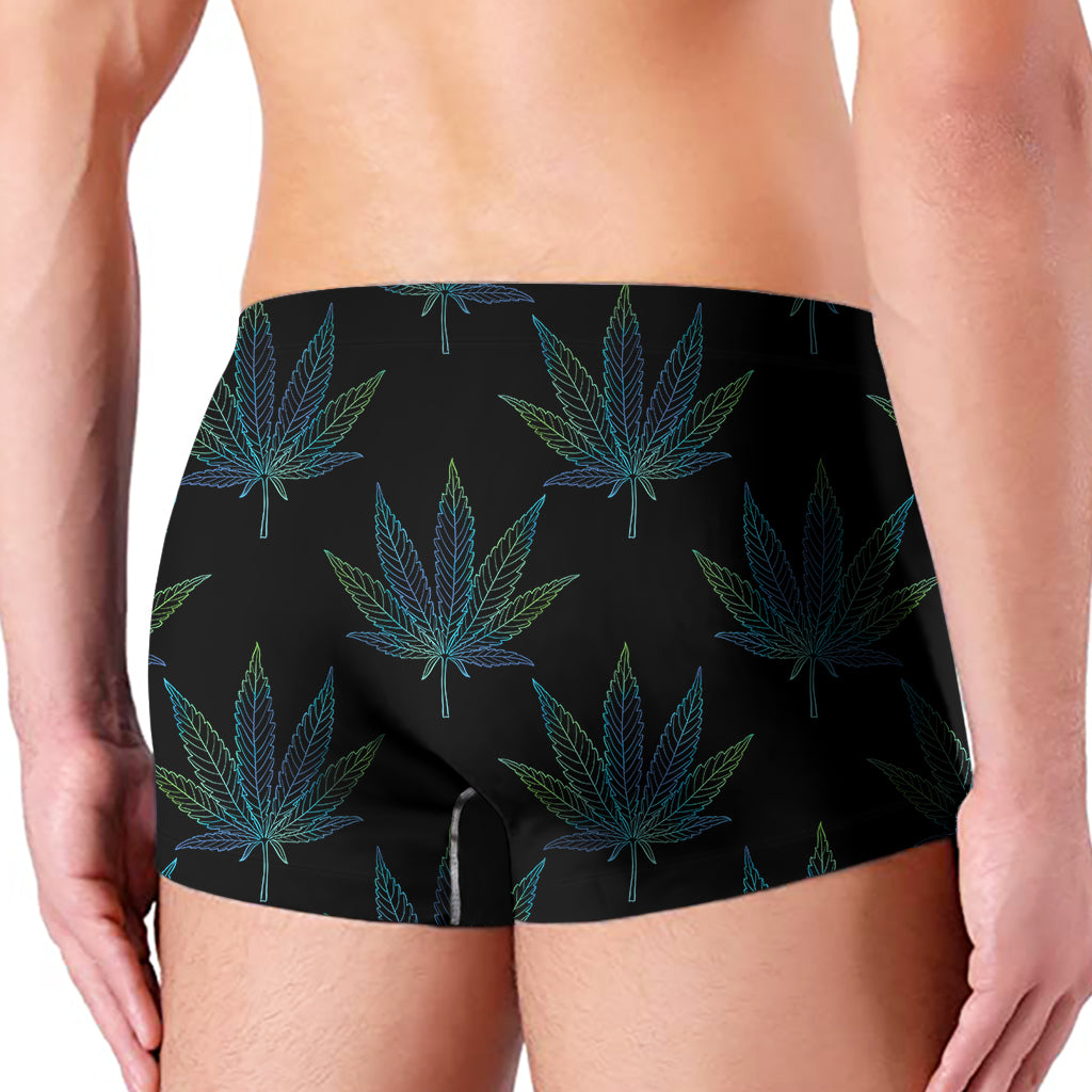 Blue And Green Weed Leaf Pattern Print Men's Boxer Briefs