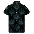Blue And Green Weed Leaf Pattern Print Men's Short Sleeve Shirt