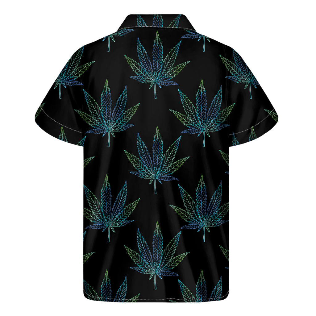 Blue And Green Weed Leaf Pattern Print Men's Short Sleeve Shirt