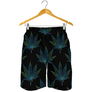 Blue And Green Weed Leaf Pattern Print Men's Shorts