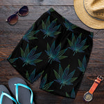 Blue And Green Weed Leaf Pattern Print Men's Shorts