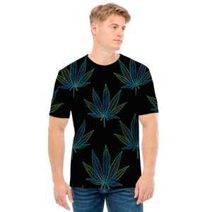 Blue And Green Weed Leaf Pattern Print Men's T-Shirt