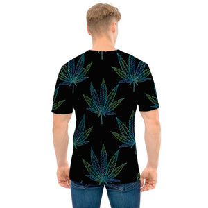 Blue And Green Weed Leaf Pattern Print Men's T-Shirt