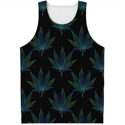 Blue And Green Weed Leaf Pattern Print Men's Tank Top