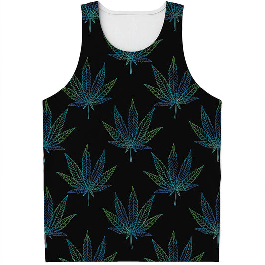 Blue And Green Weed Leaf Pattern Print Men's Tank Top