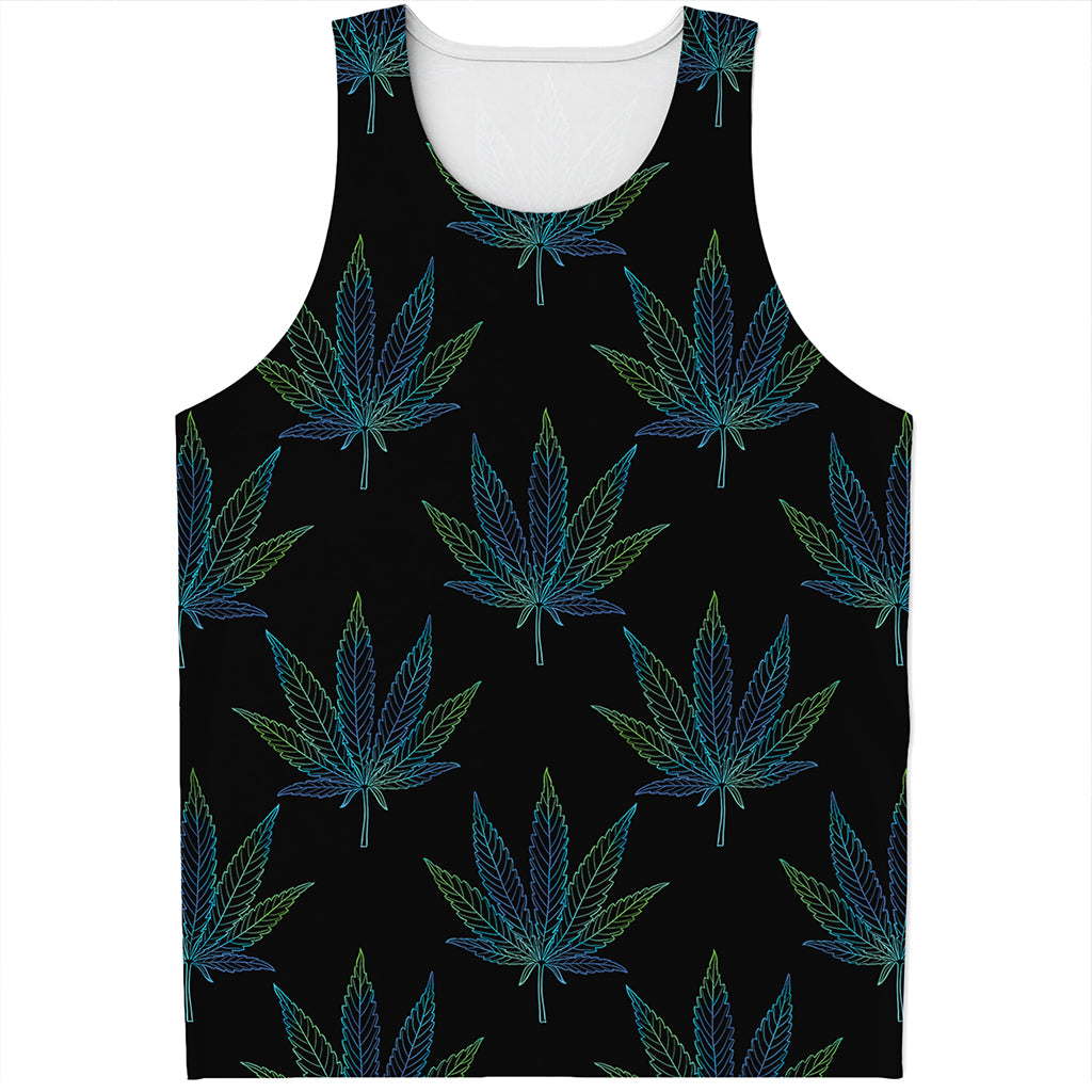 Blue And Green Weed Leaf Pattern Print Men's Tank Top