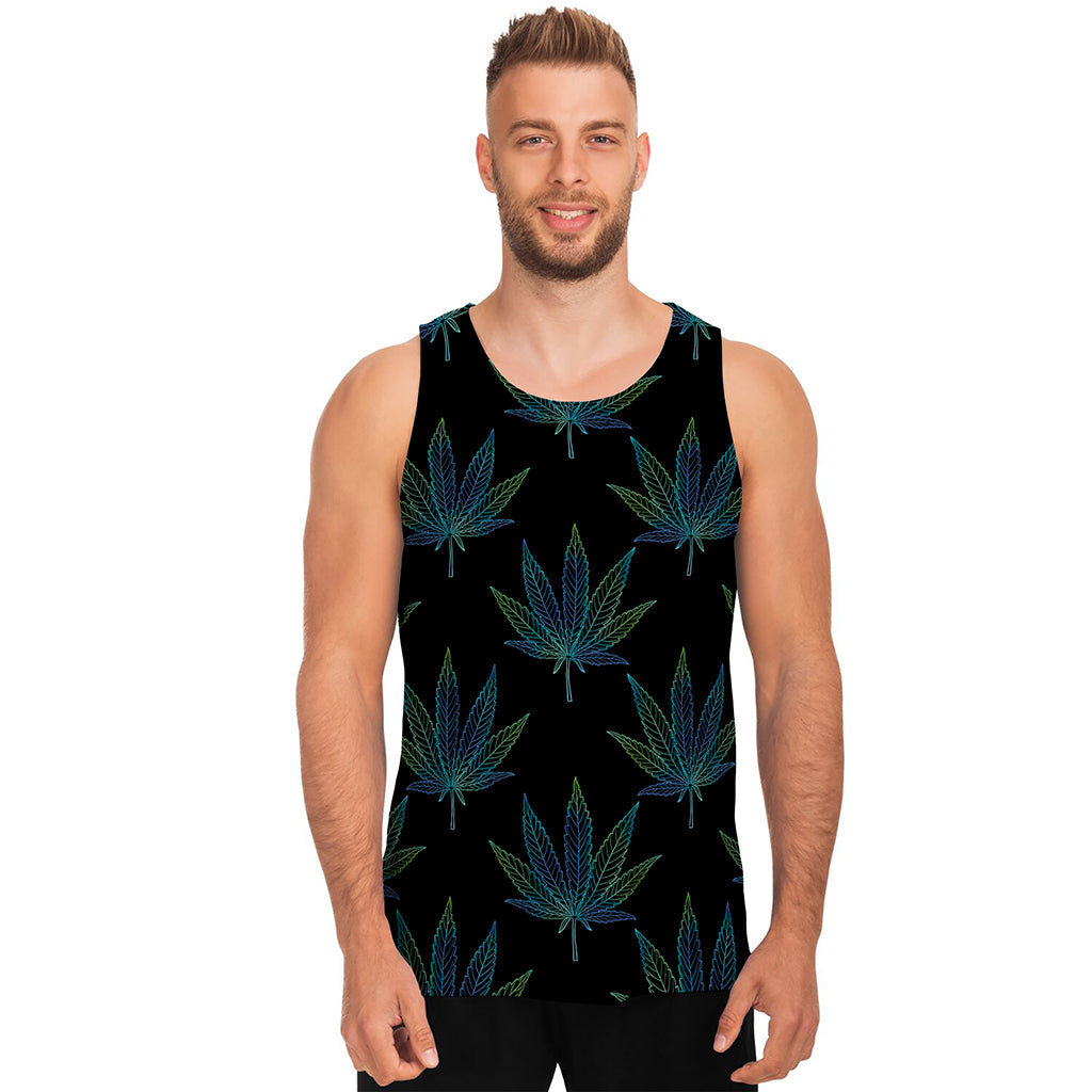 Blue And Green Weed Leaf Pattern Print Men's Tank Top