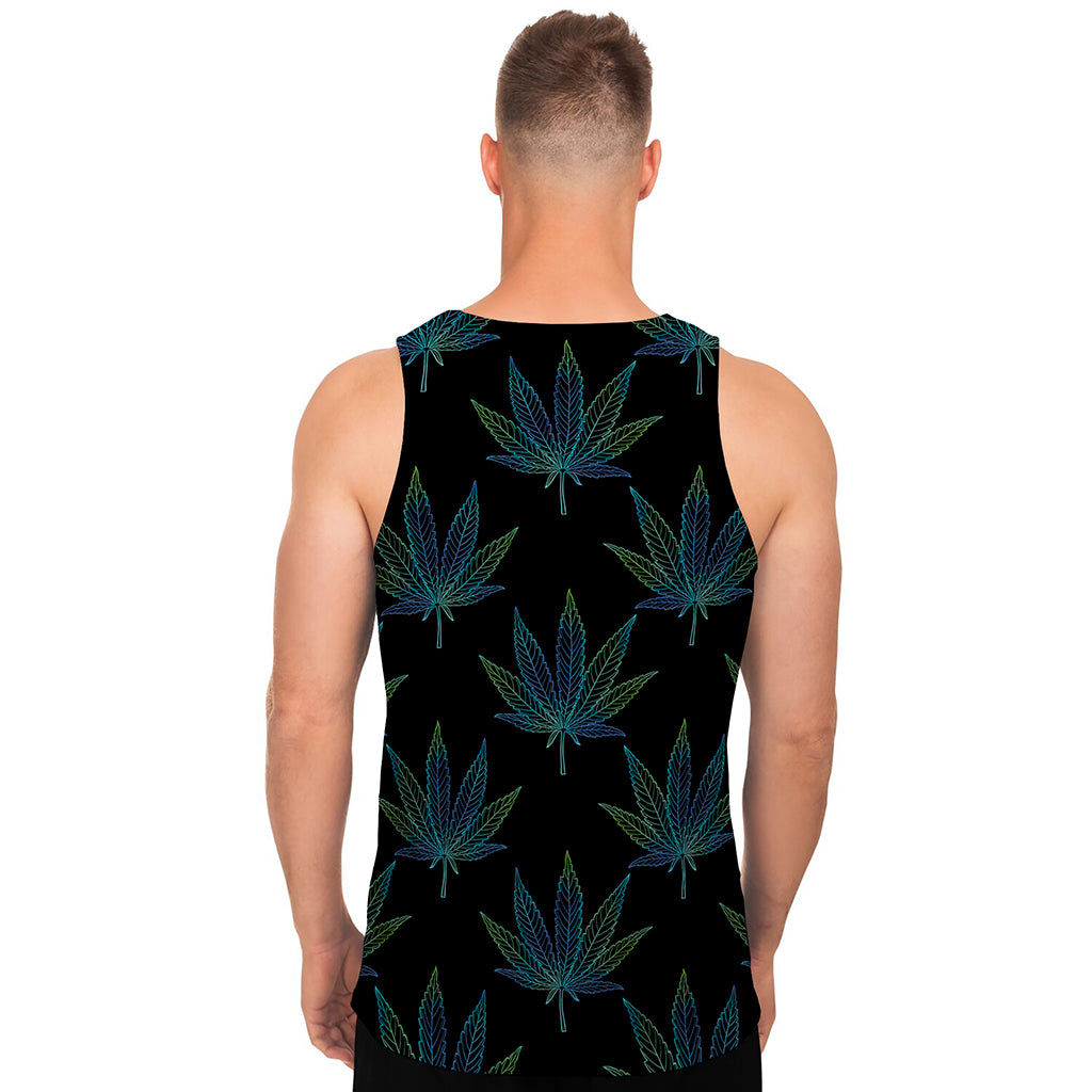 Blue And Green Weed Leaf Pattern Print Men's Tank Top