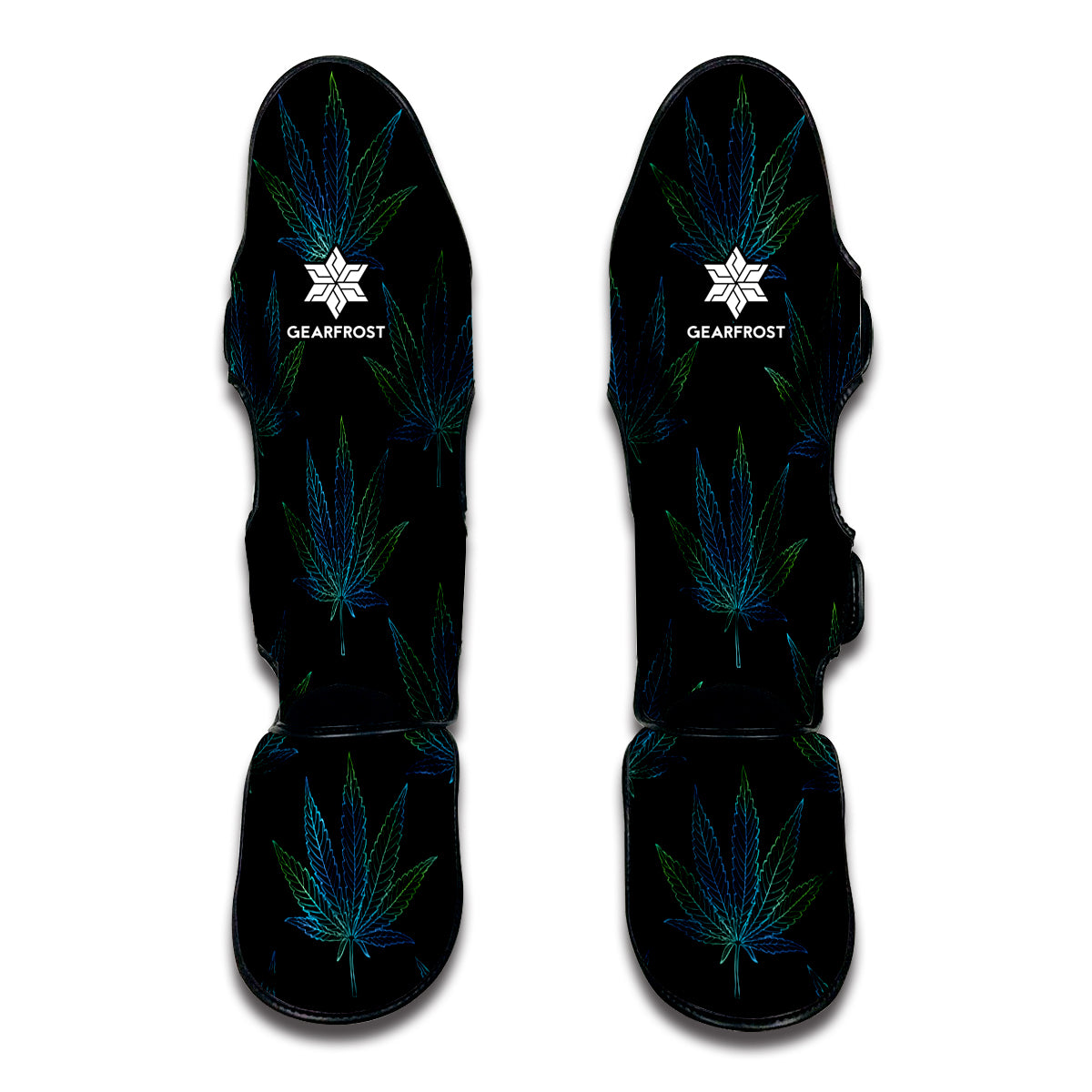 Blue And Green Weed Leaf Pattern Print Muay Thai Shin Guard