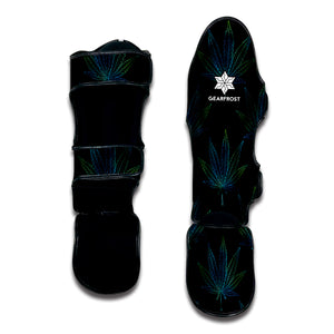 Blue And Green Weed Leaf Pattern Print Muay Thai Shin Guard